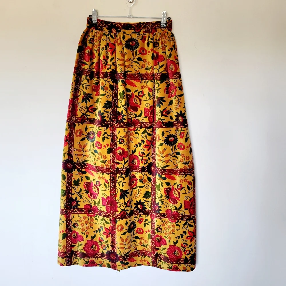 Vintage‎ Velvet Floral Goldenrod Fall Midi Skirt Tannerway by Melba Hobson
